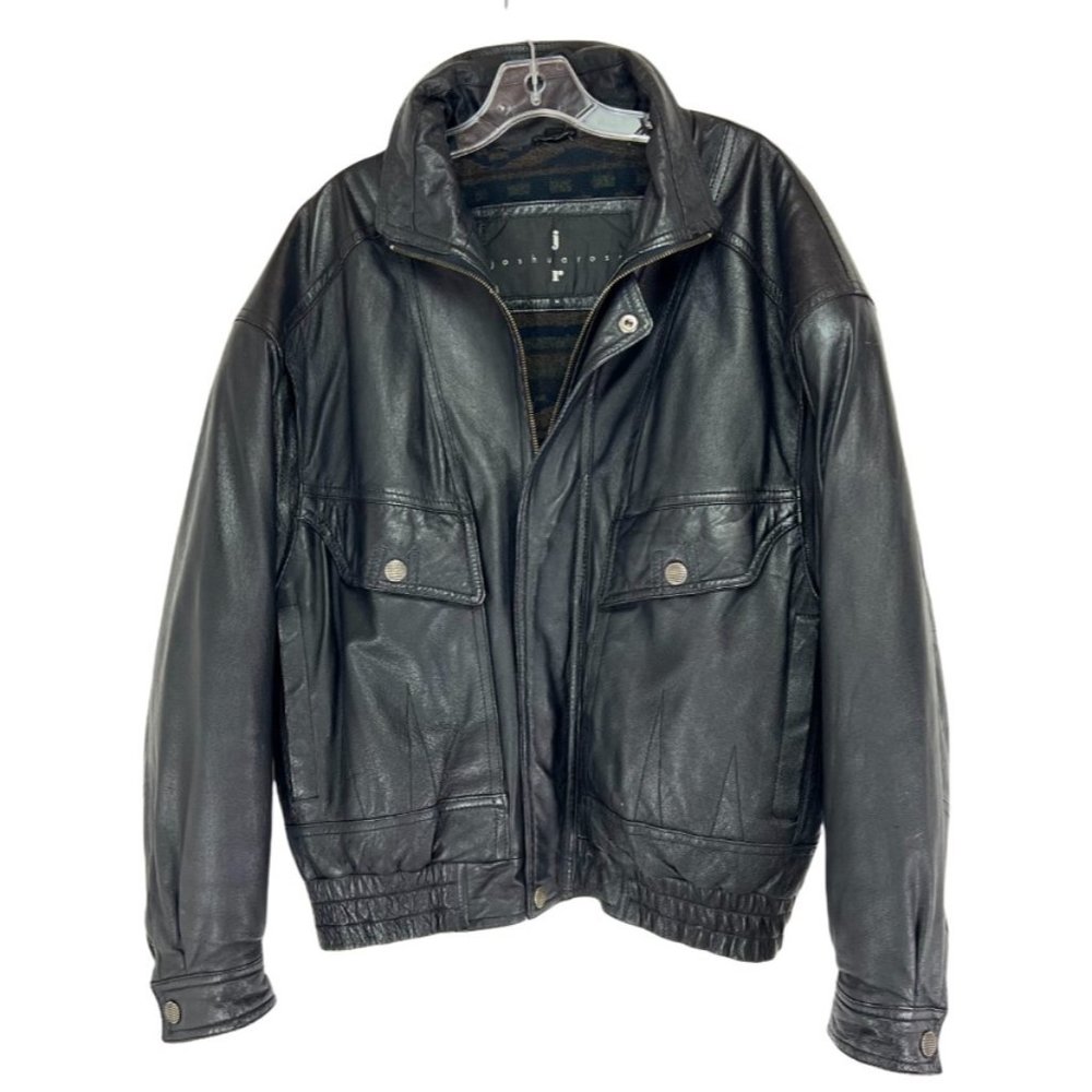 Joshua Ross Men's Size M Long Sleeve Leather Coat Jacket Zip Front Black